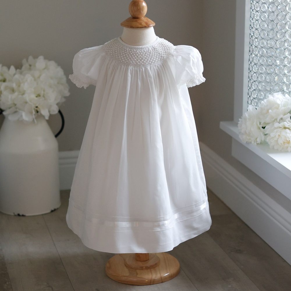 RARE Strasburg Dress White Smocked  Bishop Pearls Special Occasion Flower Girl